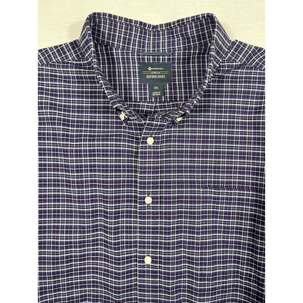 Member's Mark XXL Purple Plaid Stretch Oxford Button Shirt Men's Long Sleeve 2XL